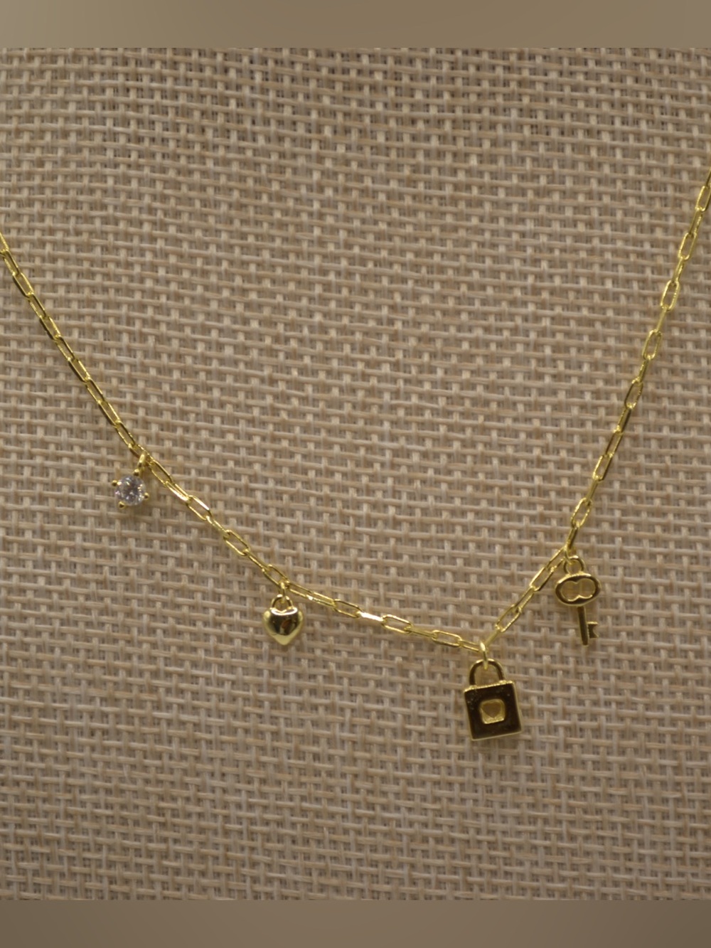 14K Gold Plated Lock and Key Charm Pendant Necklace